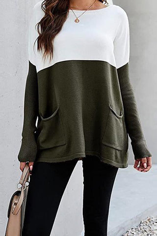 Meridress Color Block Knit Pullovers With Pockets