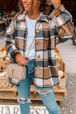 Meridress Drop Shoulder Button Up Plaid Shirt Coat