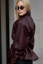 Stand Collar Trench Leather Jacket