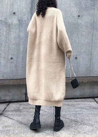 Vestido tipo suéter con cuello en V para mujer, vestido tipo suéter tipo túnica color caqui largo 