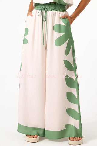 Conjunto de camiseta sin mangas con estampado elegante y pantalones anchos con cintura elástica y bolsillo 