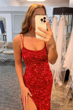 Meerjungfrauen-Glitzer-Pailletten-Kleid, sexy, pinkfarben, rückenfrei, langes Ballkleid