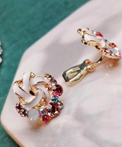 Fashion Rainbow Alloy Zircon Floral Stud Earrings