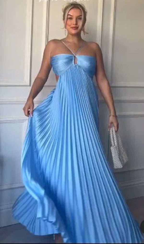 A-Linien Neckholder Ärmelloses, plissiertes, langes Kleid für Party und Abschlussball