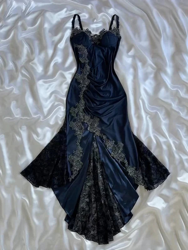 Sexy Bodycon Mermaid Straps Long  Lace Prom Dress Party Dresses