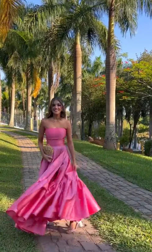 Elegantes Ballkleid, trägerlos, bodenlang, Satin, Abschlussballkleider, Abendkleider