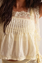 Square Neck Lace Ruffle Tie Blouse