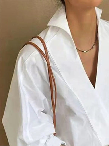 Puff Sleeves Solid Color V-neck Blouses&shirts Tops