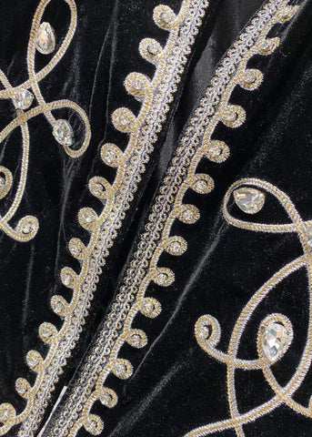 Nuevos abrigos de terciopelo de seda con patchwork de circonitas y cuello alto negro para otoño 