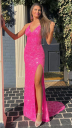 Sequin Prom Dress Mermaid Split Evening Gown