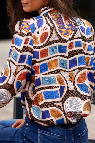 Elegante Patchwork-Oberteile mit Hemdkragen 