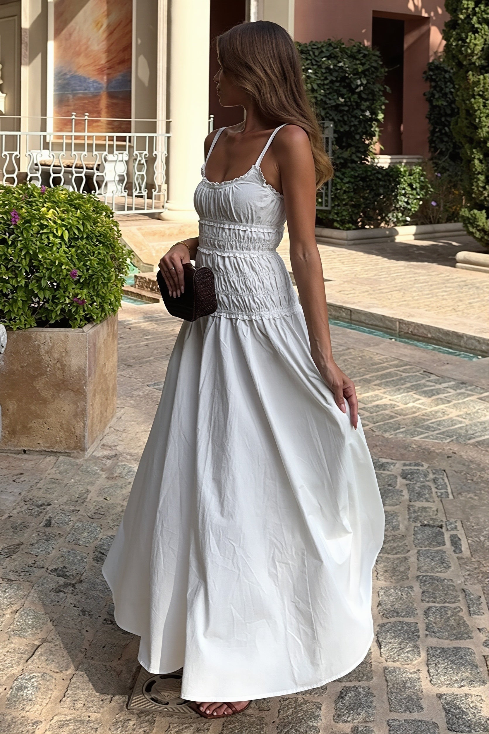 Square Neck Spaghetti Strap Bodycon Maxi Dress