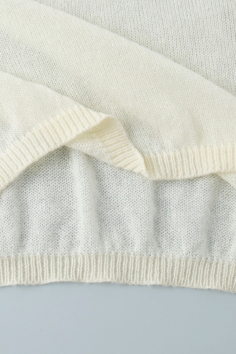Minimalist Polo Hollow Knit Puff Sleeve Blouse
