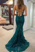 Vestido de noche largo estilo sirena con encaje y lentejuelas