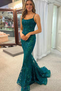 Vestido de noche largo estilo sirena con encaje y lentejuelas