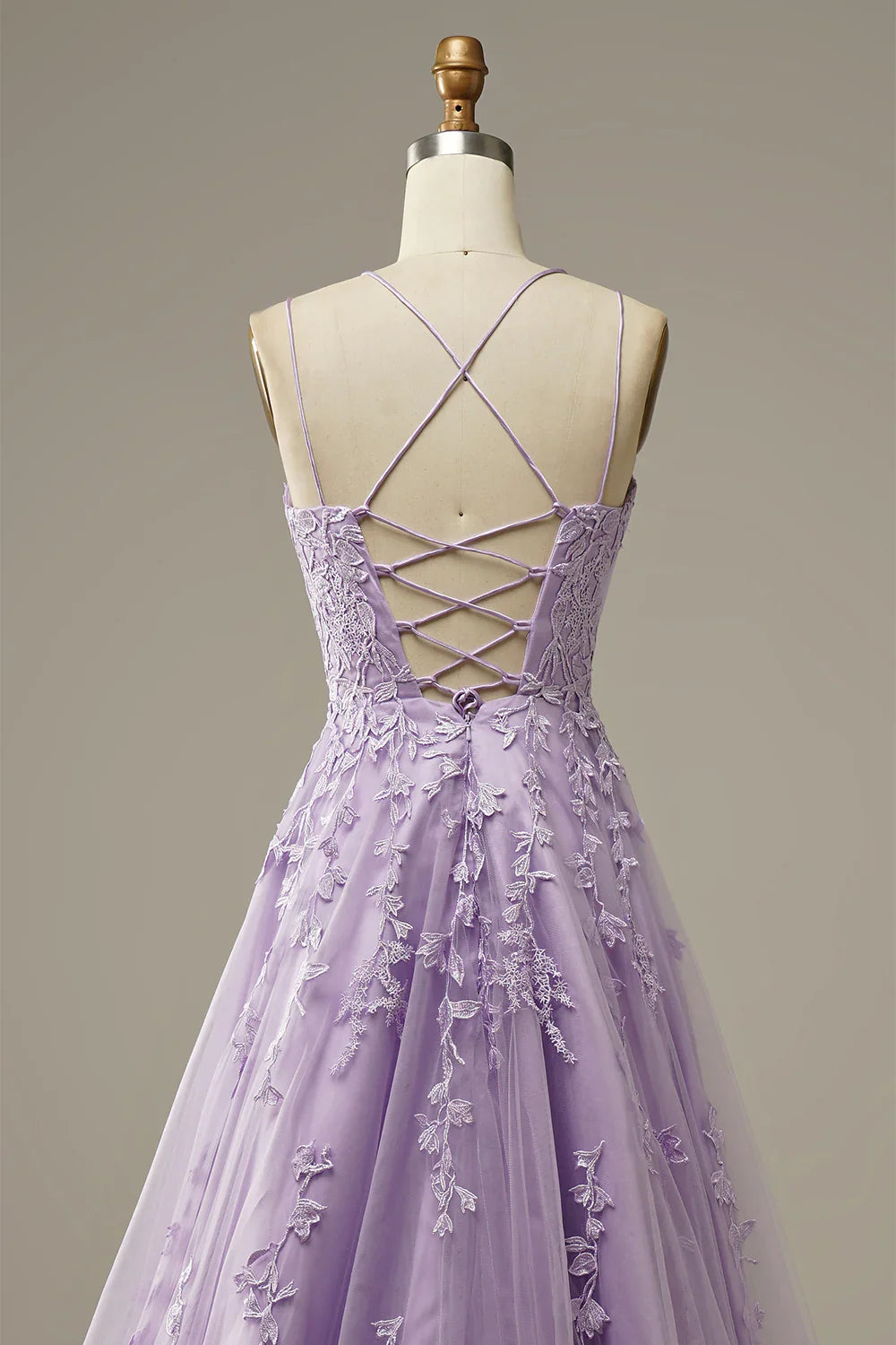 A-Line Spaghetti Straps Long Prom Dress with Appliques