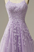 A-Line Spaghetti Straps Long Prom Dress with Appliques