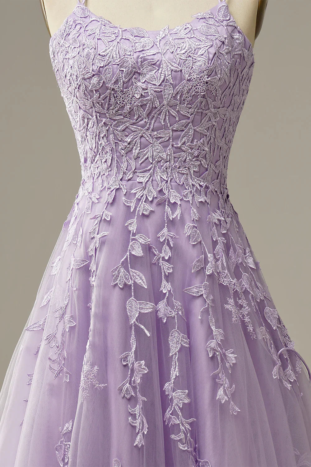 A-Line Spaghetti Straps Long Prom Dress with Appliques