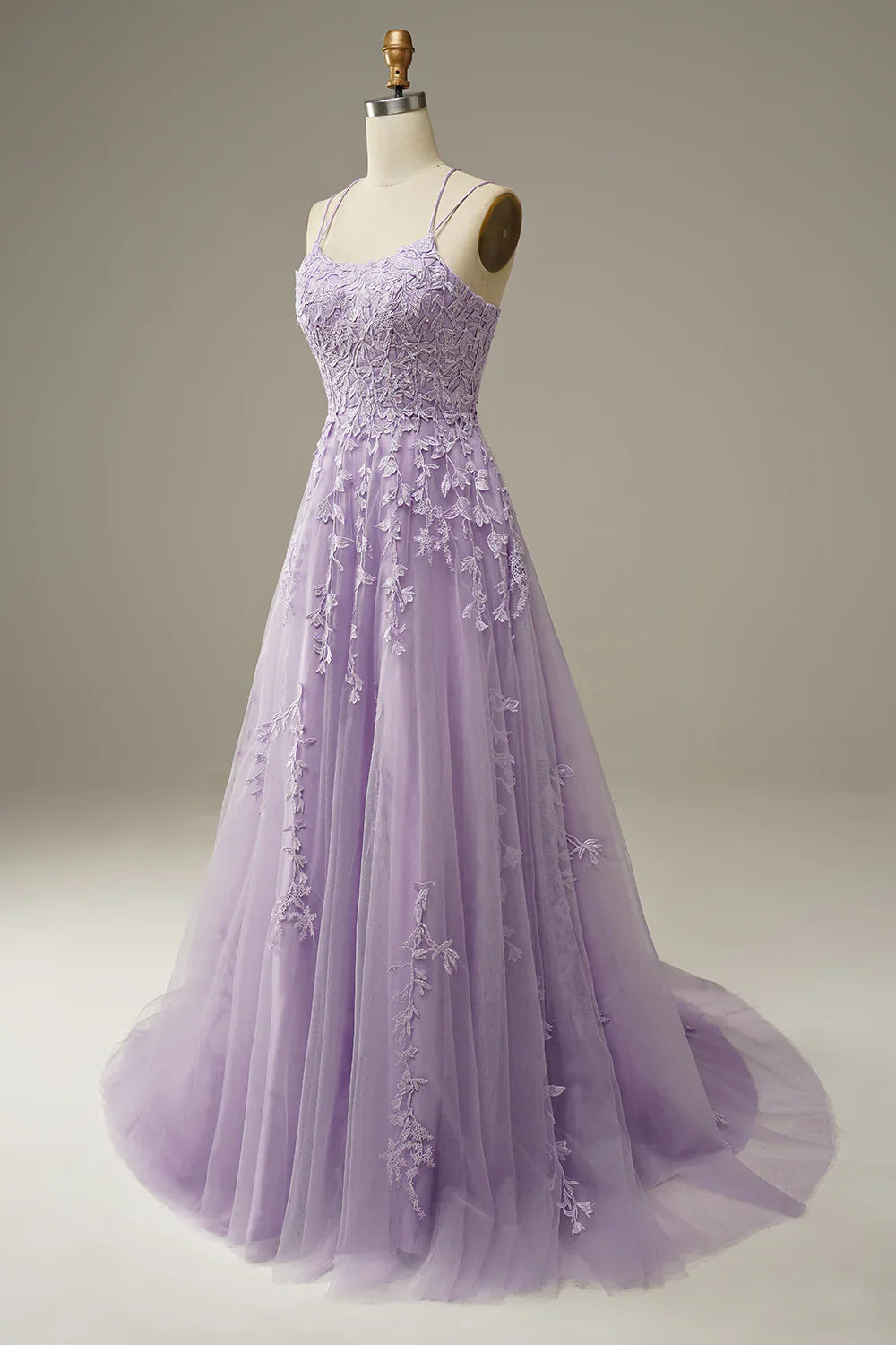 A-Line Spaghetti Straps Long Prom Dress with Appliques