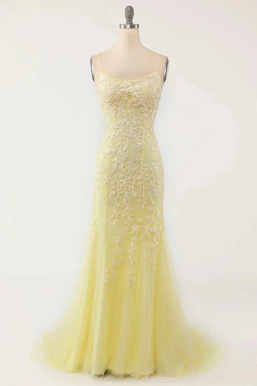 Meerjungfrauen-Abendkleid mit Spaghettiträgern und Applikationen