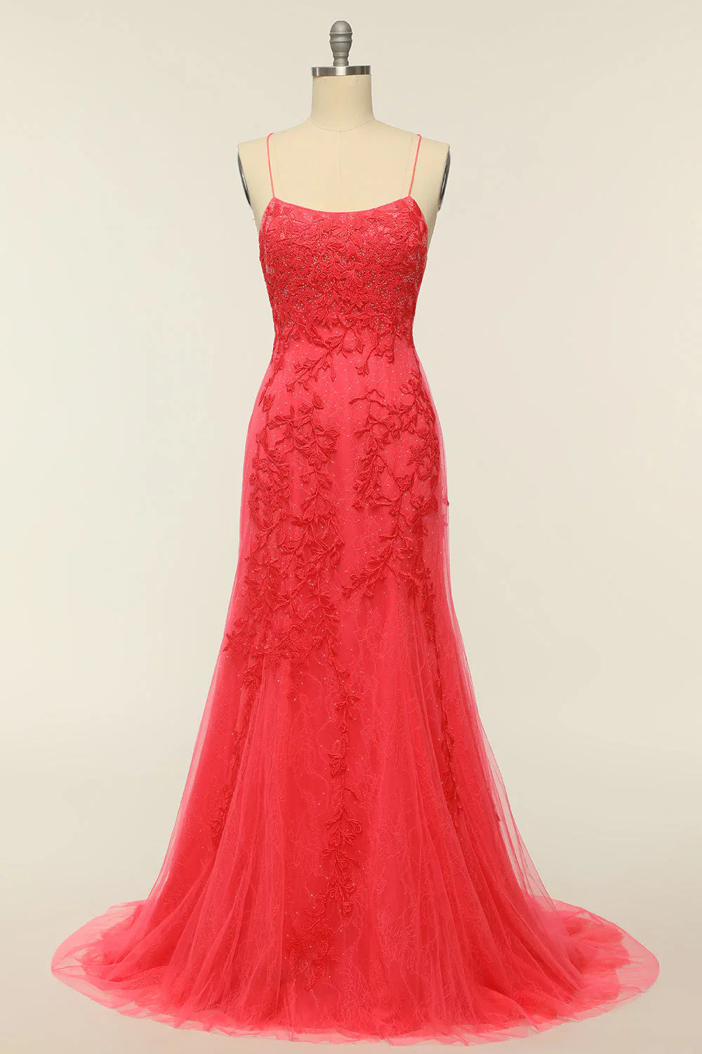 Meerjungfrauen-Abendkleid mit Spaghettiträgern und Applikationen