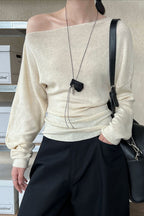 Waist Defining Asymmetric Shoulder Knit Top