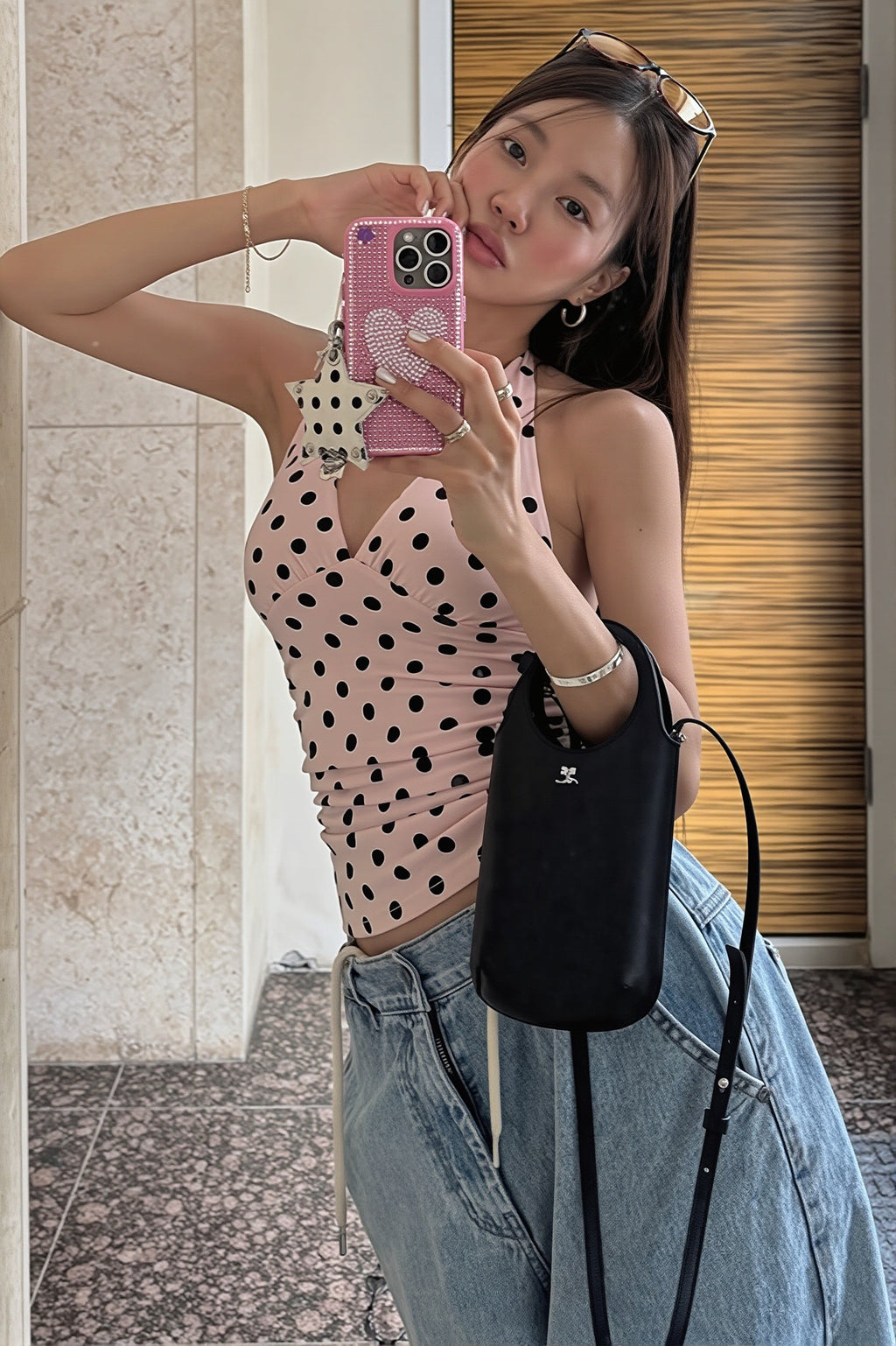 Chic Polka Dot Backless Halter Bodycon Layering Halter Top