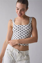 Vintage Dot Ribbed Square Neck Fitted Tank Top