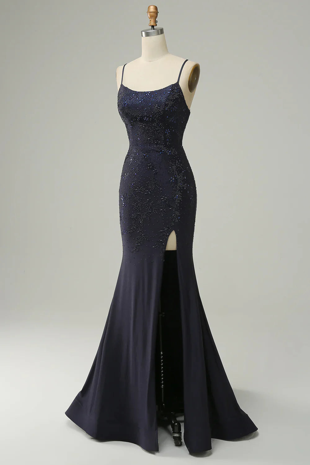 Spaghetti Straps Beaded Mermaid Prom Dress with Split