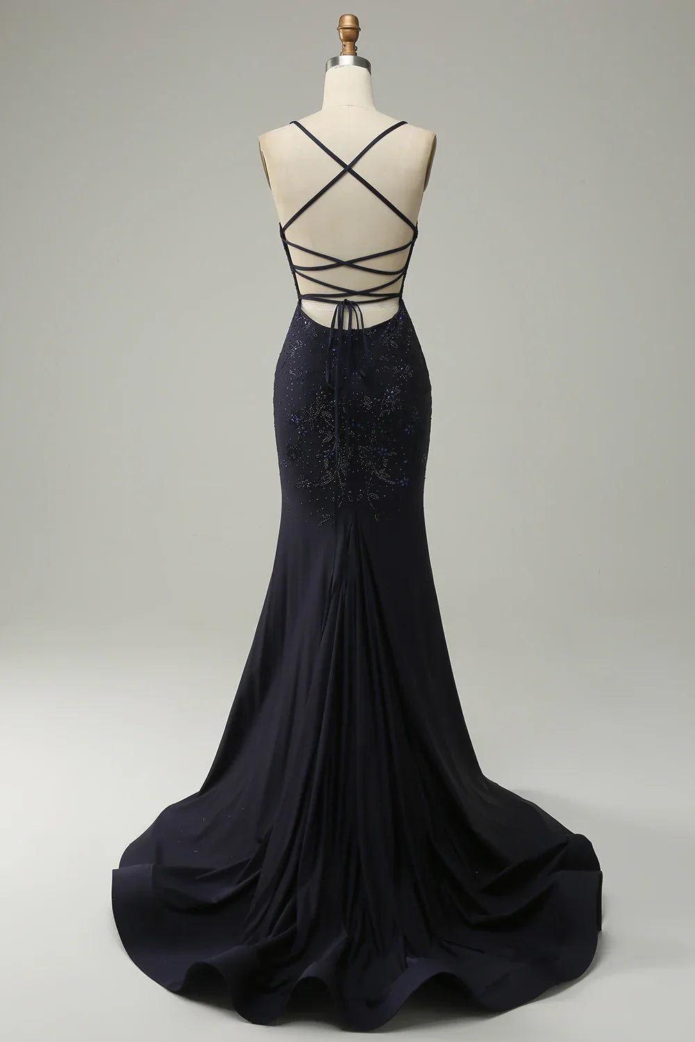 Spaghetti Straps Beaded Mermaid Prom Dress with Split