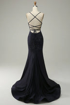Spaghetti Straps Beaded Mermaid Prom Dress with Split