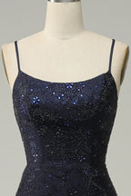 Spaghetti Straps Beaded Mermaid Prom Dress with Split