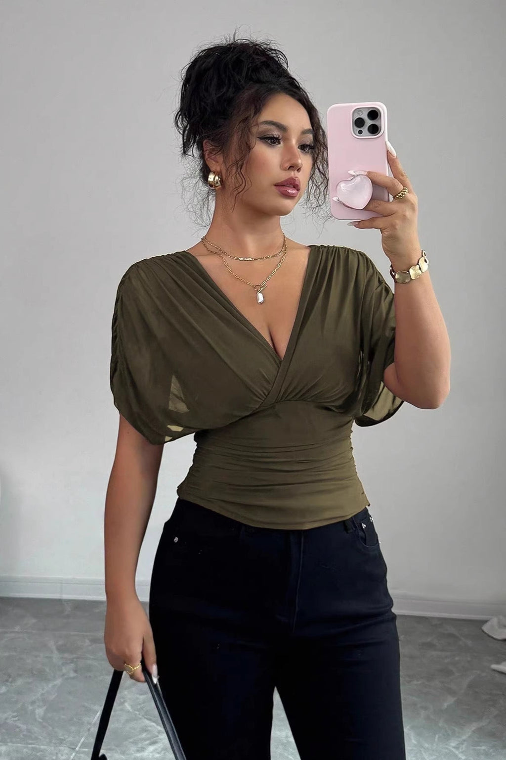 Deep V Tie Back Short Sleeve T-shirt