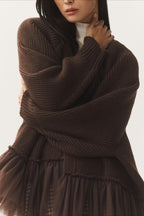 Ruffled Tulle Knit Long-Sleeve Cardigan