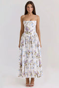 Floral Waist Tie Tube Cami Vacation Maxi Dress