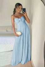Elegantes, langes, rosafarbenes A-Linien-Abendkleid mit Rüschen und Herzausschnitt