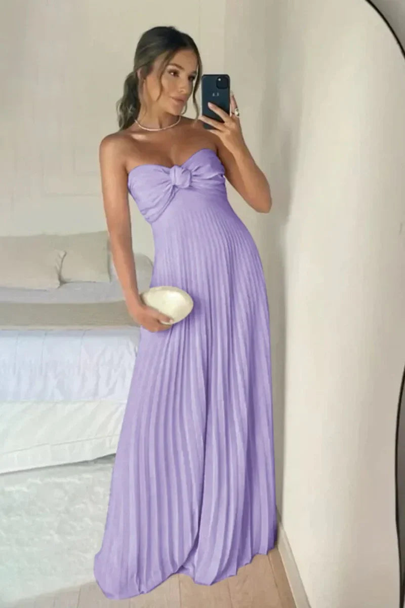 Elegantes, langes, rosafarbenes A-Linien-Abendkleid mit Rüschen und Herzausschnitt
