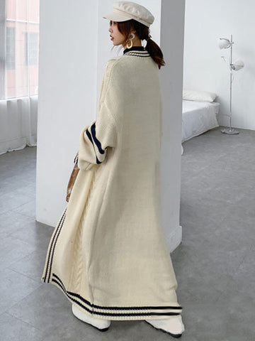Urban Loose Cardigan-Mantel mit Streifen in Kontrastfarbe 