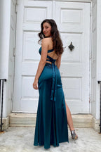 V-neck Ink Criss-cross Back Long Dress