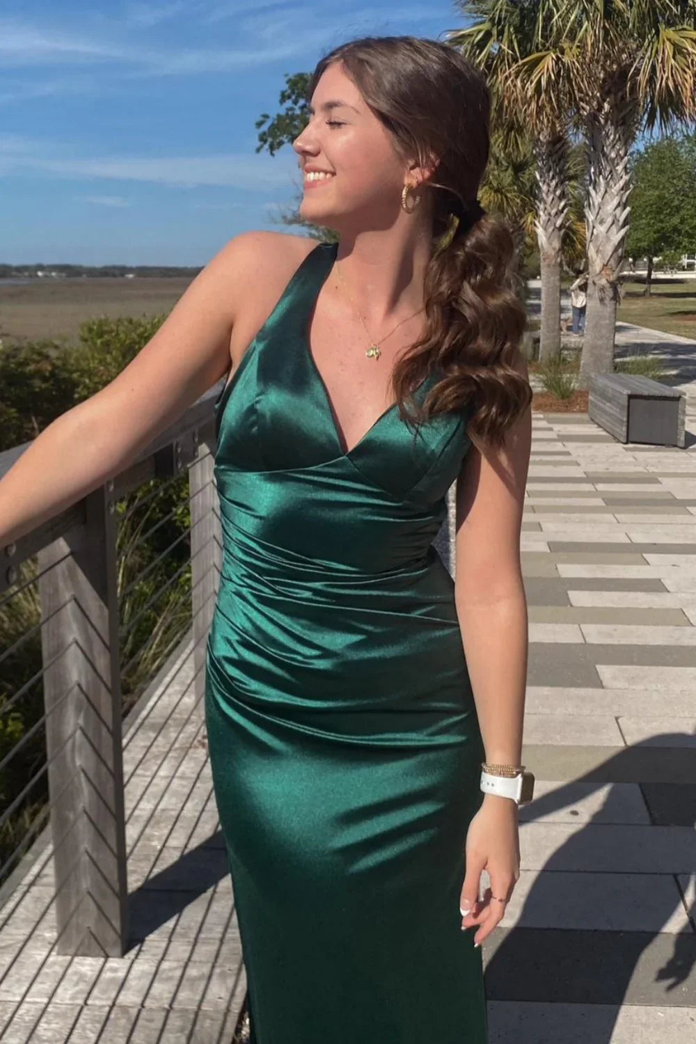 V-neck Ink Criss-cross Back Long Dress