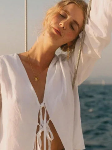 Elegante rückenfreie Damenbluse mit Puffärmeln und eckigem Kragen 