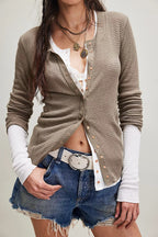 Solid Single-Button Fitted Long-Sleeve Knit Cardigan