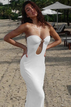 Linen Strapless Cutout Off Shoulder Maxi Dress