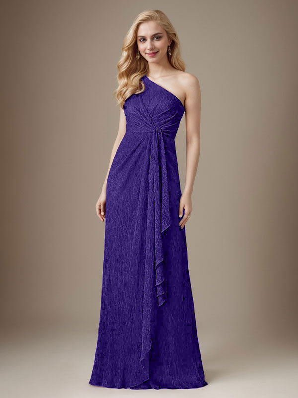 Rubinrotes Etuikleid mit One-Shoulder-Schulter und Metallic-Mesh-Optik, Brautmutterkleid