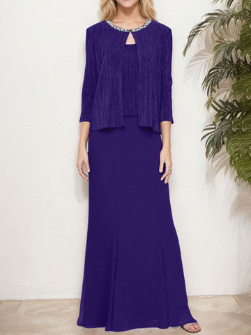 Vestido de dos piezas con efecto metalizado y chaqueta