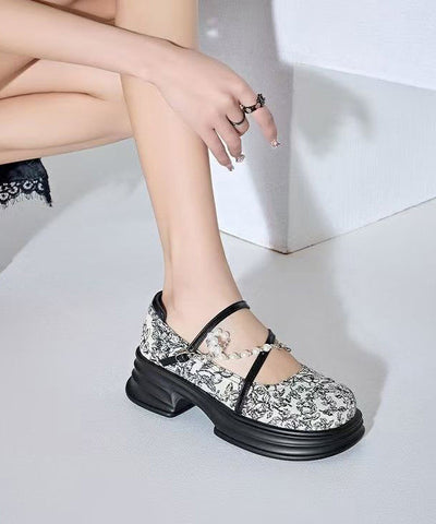 Französisch Beige Plattform Loafer Schuhe Kreuz Strap Perle 