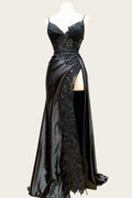 Straps Appliques Long Dress with Slit