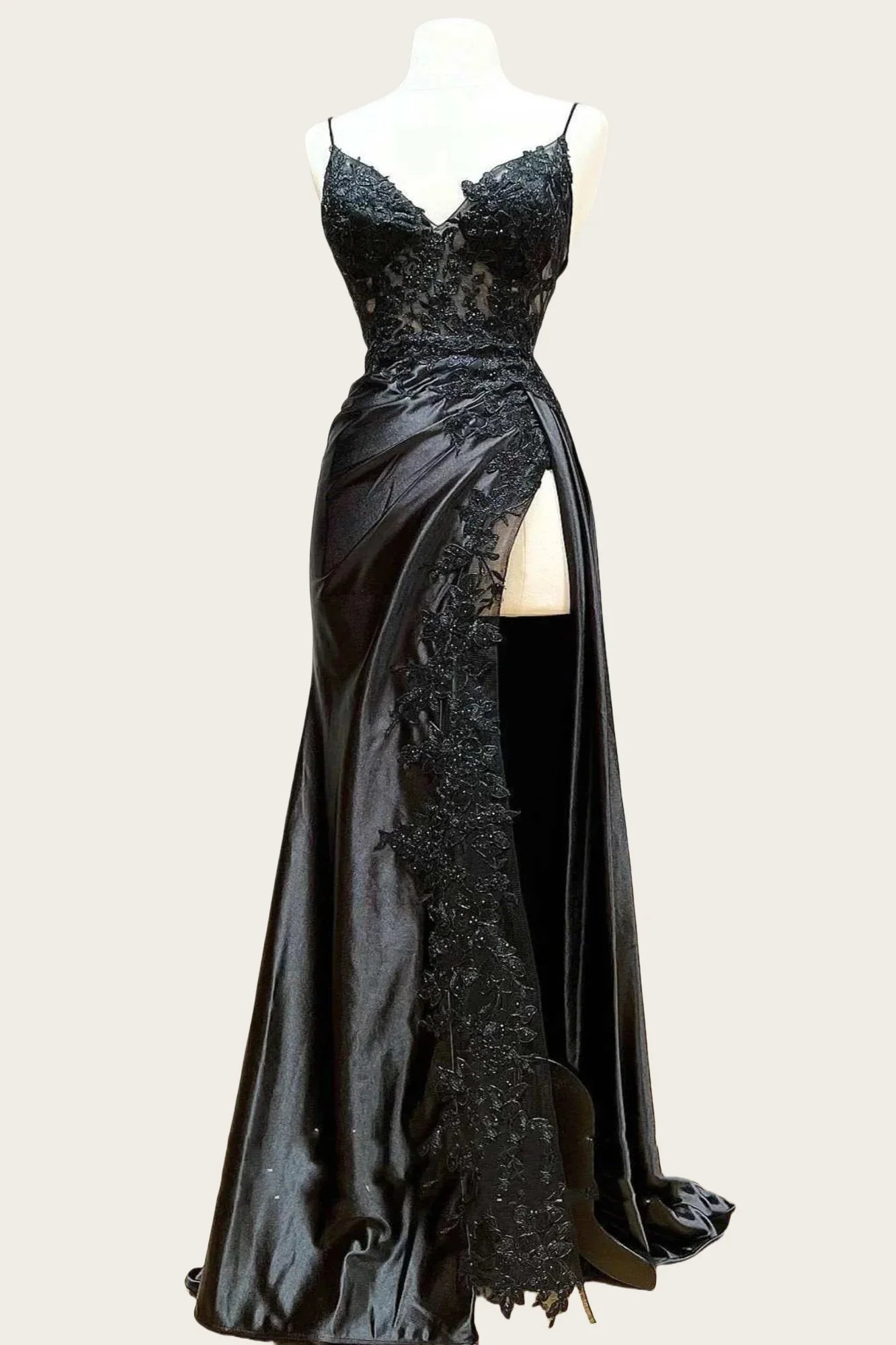 Straps Appliques Long Dress with Slit