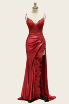 Straps Appliques Long Dress with Slit