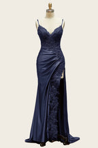 Straps Appliques Long Dress with Slit